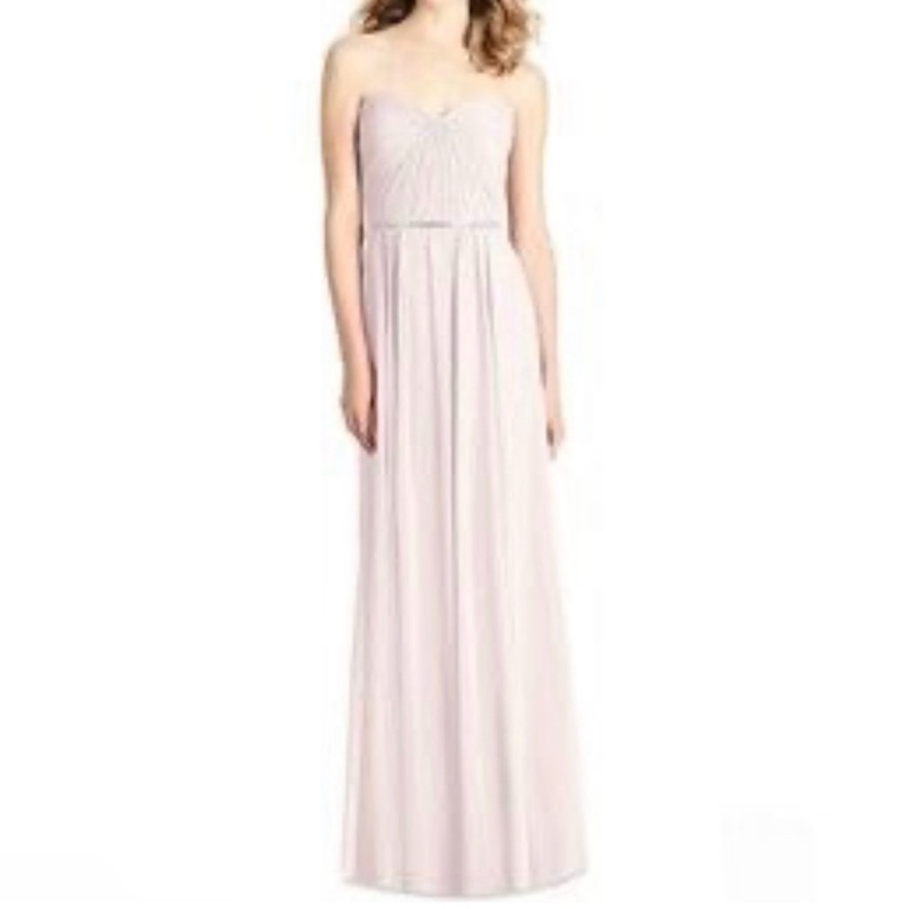 Jenny Packman Lux Chiffon Beaded Strapless Maxi Formal Dress Gown Blush Size 14